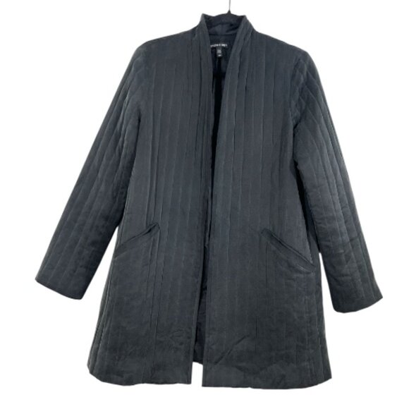 Eileen Fisher Long Quilted Silk Jacket Black Size Small Pre-Loved - Picture 1 of 4